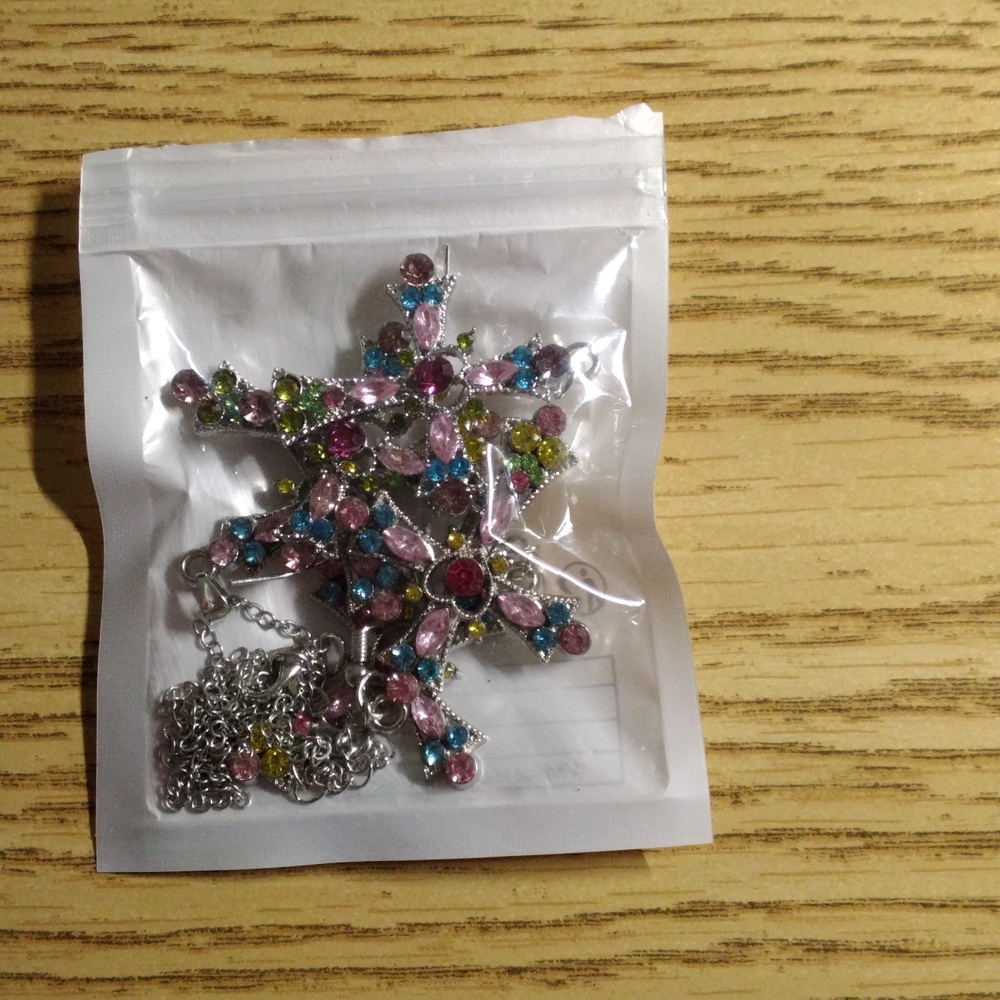 NWOT Silvertone & Multi Color Cross Necklace & Earring Set 2 PR Earrings 1 Neck